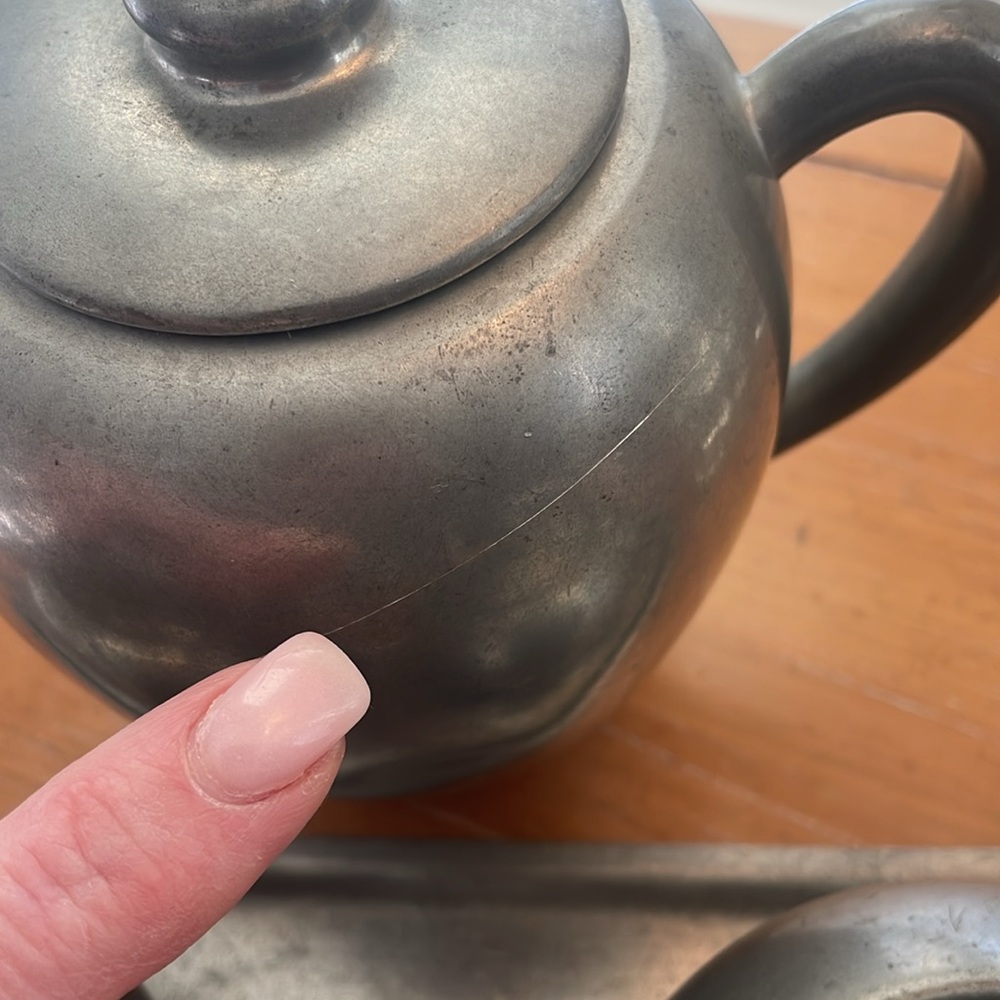 ANTIQUE PEWTER TEA SET, 6 PIECES - Picture 15 of 15